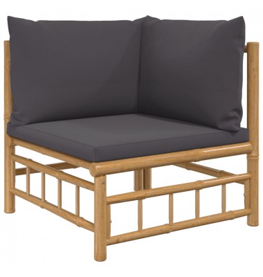  Sodo komplektas su pilkomis pagalvėlėmis, 4 dalių, bambukas - Lauko baldų komplektai - 4
