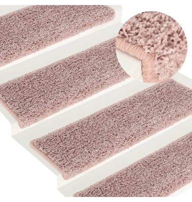  Laiptų kilimėliai, 15vnt., baltos ir rožinės spalvos, 65x25cm - Laiptų kilimėliai - 1