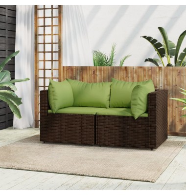  Kampinės sofos dalys su pagalvėlėmis, 2vnt., rudos, poliratanas - Lauko sofos, lovos - 1
