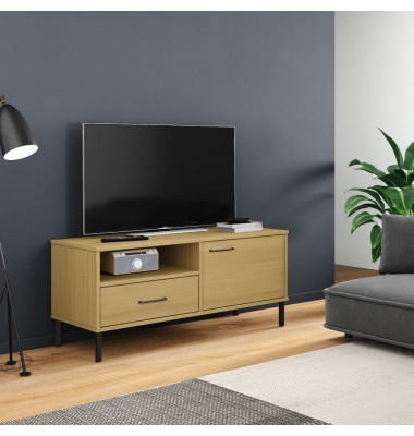  Televizoriaus spintelė su kojomis, ruda, pušies masyvas, OSLO - TV spintelės - 1