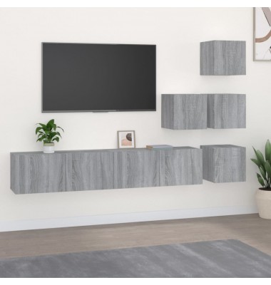  Sieninė televizoriaus spintelė, pilka ąžuolo, apdirbta mediena - TV spintelės - 1