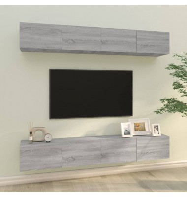  Sieninės TV spintelės, 4vnt., pilkos ąžuolo, 100x30x30cm - TV spintelės - 1