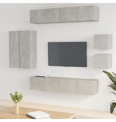  TV spintelių komplektas, 8 dalių, betono pilkas, mediena - TV spintelės - 1