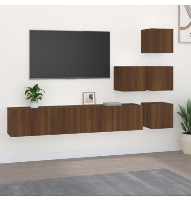 Sieninė televizoriaus spintelė, ruda ąžuolo, apdirbta mediena - TV spintelės - 1