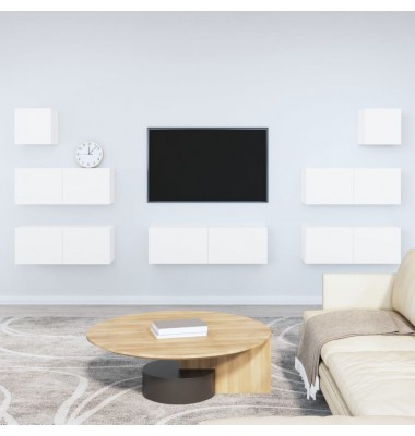  Televizoriaus spintelių komplektas, 7 dalių, baltas, mediena - TV spintelės - 1