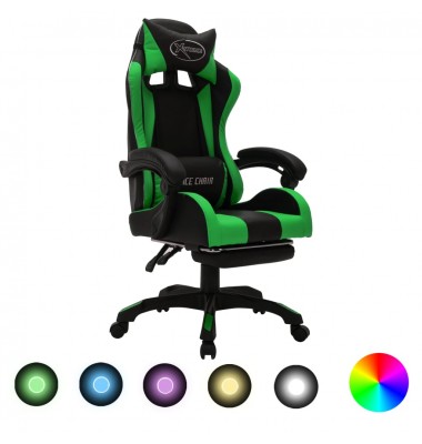  Žaidimų kėdė su LED lemputėmis, žalia ir juoda, dirbtinė oda - Biuro kėdės - 1