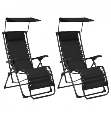 Sulankstomos terasos kėdės, 2 vnt., juoda, tekstilenas - Gultai, šezlongai - 1