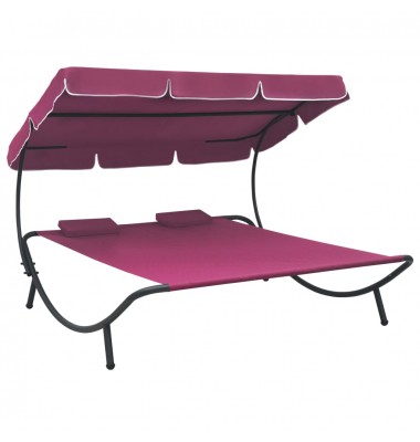  Lauko poilsio gultas su stogeliu ir pagalvėmis, rožinės spalvos - Gultai, šezlongai - 1