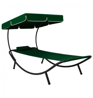  Lauko poilsio gultas su stogeliu ir pagalve, žalios spalvos - Gultai, šezlongai - 1