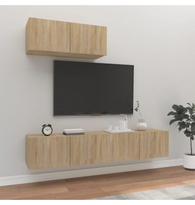  Televizoriaus spintelių komplektas, 3 dalių, ąžuolo, mediena - TV spintelės - 1