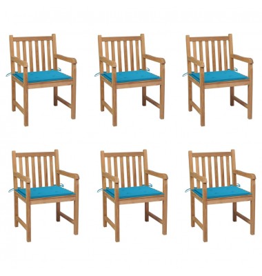  Sodo kėdės su mėlynomis pagalvėlėmis, 6vnt., tikmedis - Lauko kėdės - 1