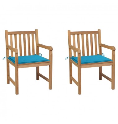  Sodo kėdės su mėlynomis pagalvėlėmis, 2vnt., tikmedžio masyvas - Lauko kėdės - 1