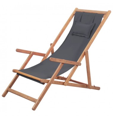  Sulankstoma paplūdimio kėdė, audinys ir medinis rėmas, pilka - Lauko kėdės - 1