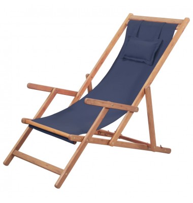  Sulankstoma paplūdimio kėdė, audinys ir medinis rėmas, mėlyna - Lauko kėdės - 1