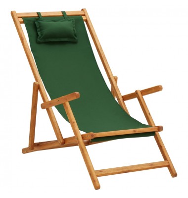  Sulankstoma paplūdimio kėdė, žalia, eukaliptas ir audinys - Lauko kėdės - 1