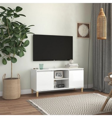  TV spintelė su medinėmis kojelėmis, balta, 103,5x35x50cm - TV spintelės - 1