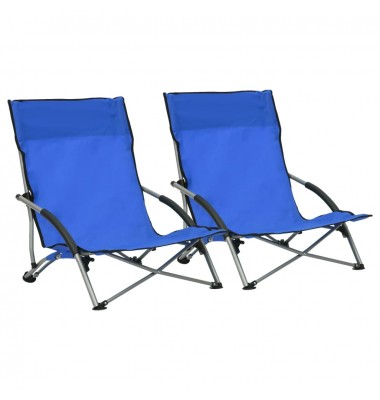  Sulankstomos paplūdimio kėdės, 2vnt., mėlynos spalvos, audinys - Lauko kėdės - 1