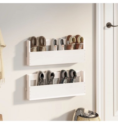  Sieninės batų lentynos, 2vnt., baltos, 59x9x23cm, pušis - Spintelės ir lentynos batams - 1