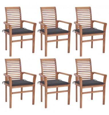  Valgomojo kėdės su antracito pagalvėlėmis, 6vnt., tikmedis - Lauko kėdės - 1