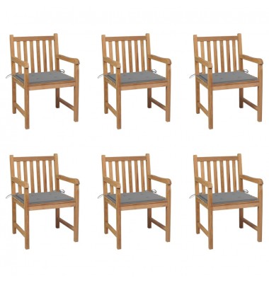  Sodo kėdės su pilkomis pagalvėlėmis, 6vnt., tikmedžio masyvas - Lauko kėdės - 1