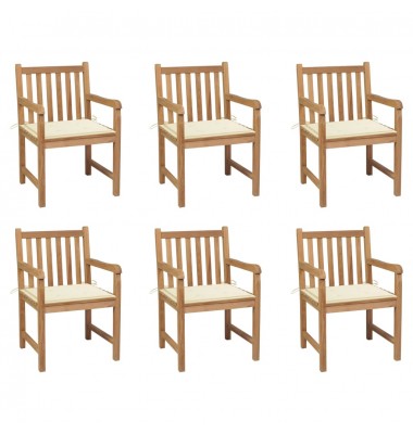  Sodo kėdės su kreminėmis pagalvėlėmis, 6vnt., tikmedžio masyvas - Lauko kėdės - 1