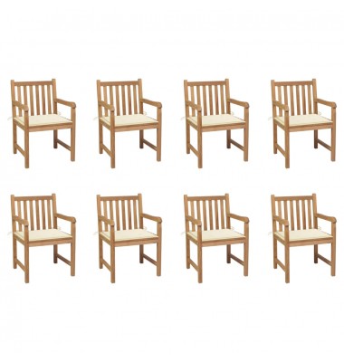  Sodo kėdės su kreminėmis pagalvėlėmis, 8vnt., tikmedžio masyvas - Lauko kėdės - 1