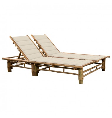  Dvivietis saulės gultas su čiužinukais, bambukas - Gultai, šezlongai - 1