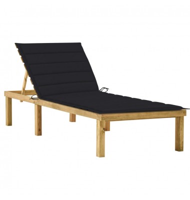  Saulės gultas su juodu čiužinuku, impregnuota pušies mediena - Gultai, šezlongai - 1