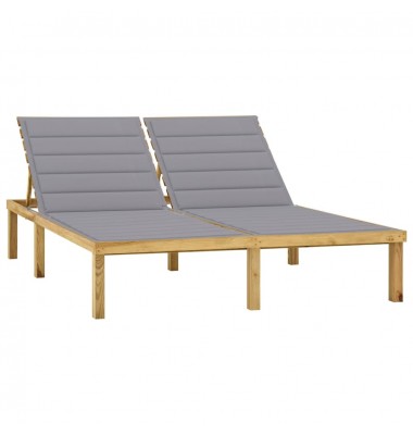  Dvivietis saulės gultas su pilkais čiužinukais, pušies mediena - Gultai, šezlongai - 1