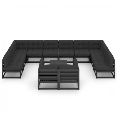  Sodo komplektas su pagalvėmis, 13 dalių, juodas, pušies masyvas - Lauko baldų komplektai - 3