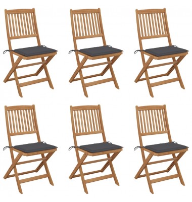  Sulankstomos sodo kėdės su pagalvėmis, 6vnt., akacijos masyvas - Lauko kėdės - 1