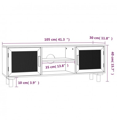 Televizoriaus spintelė, ruda, 105x30x40cm, pušis ir ratanas - TV spintelės - 8