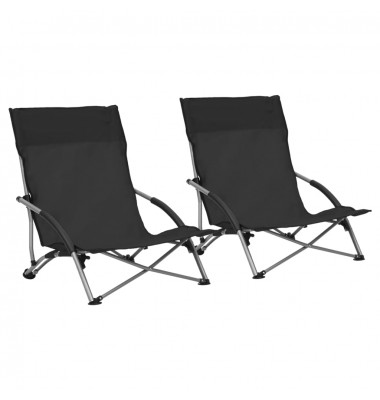  Sulankstomos paplūdimio kėdės, 2vnt., juodos spalvos, audinys - Lauko kėdės - 1