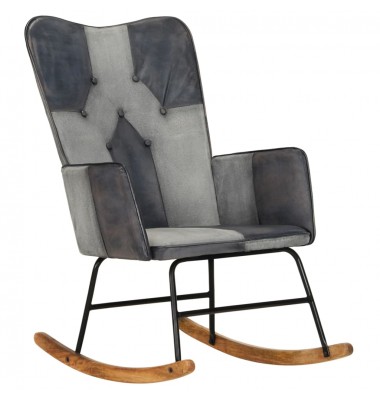  Supama kėdė, pilkos spalvos, tikra oda ir drobė - Supamos kėdės - 1