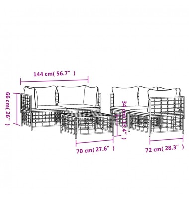  Sodo komplektas su pagalvėmis, 5 dalių, antracito, poliratanas - Lauko sofos, lovos - 8