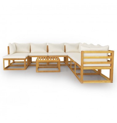  Sodo baldų komplektas su pagalvėmis, 9 dalių, kreminis, akacija - Lauko baldų komplektai - 3