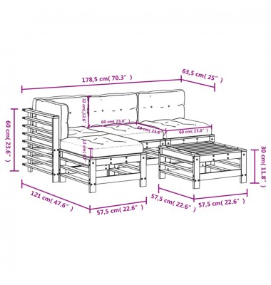  Sodo komplektas su pagalvėlėmis, 5 dalių, medaus rudas, mediena - Lauko baldų komplektai - 9