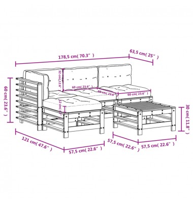  Sodo poilsio komplektas su pagalvėlėmis, 5 dalių, douglas eglė - Lauko baldų komplektai - 9