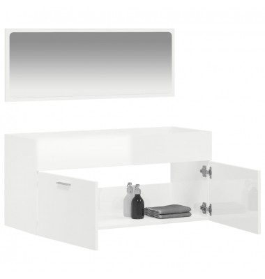  Vonios kambario spintelė su veidrodžiu, balta, mediena, blizgi - Vonios baldų komplektai - 3