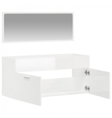  Vonios kambario spintelė su veidrodžiu, balta, mediena, blizgi - Vonios baldų komplektai - 4
