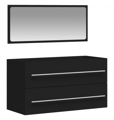  Vonios kambario spintelė su veidrodžiu, juoda, apdirbta mediena - Vonios baldų komplektai - 2