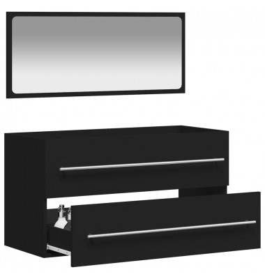  Vonios kambario spintelė su veidrodžiu, juoda, apdirbta mediena - Vonios baldų komplektai - 3