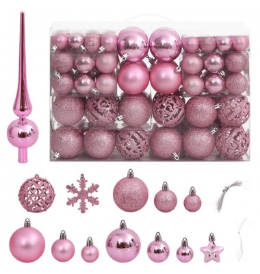  Kalėdinių žaisliukų rinkinys, 111vnt., rožiniai, polistirenas - Kalėdinės dekoracijos - 1