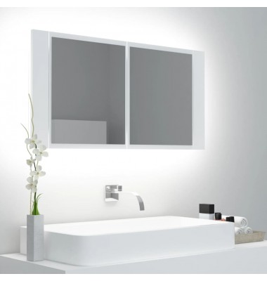  Veidrodinė vonios spintelė su LED, balta, 90x12x45cm, akrilas - Vonios spintelės, veidrodžiai - 1