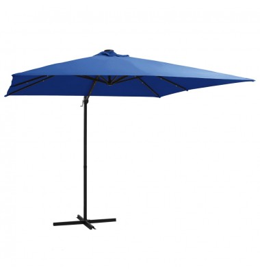 Gembinis skėtis su LED/plieniniu stulpu, mėlynas, 250x250cm - Lauko skėčiai, uždangos nuo saulės - 1