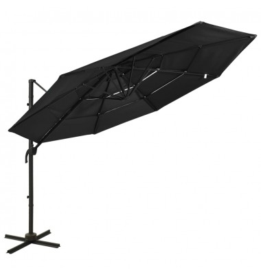  Skėtis nuo saulės su aliuminiu stulpu, juodas, 3x3m, 4 aukščių - Lauko skėčiai, uždangos nuo saulės - 1