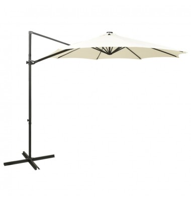  Gembinis skėtis su stulpu ir LED lemputėmis, smėlio, 300cm - Lauko skėčiai, uždangos nuo saulės - 1