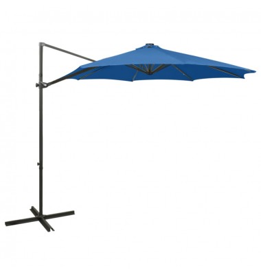  Gembinis skėtis su stulpu ir LED lemputėmis, mėlynas, 300cm - Lauko skėčiai, uždangos nuo saulės - 1