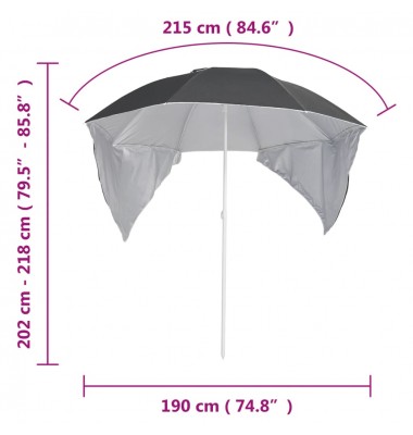  Paplūdimio skėtis su šoninėmis sienomis, antracito, 215cm - Lauko skėčiai, uždangos nuo saulės - 9