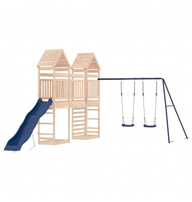  Lauko žaidimų aikštelės komplektas, pušies medienos masyvas - Žaidimų nameliai, batutai, smėlio dėžės - 2